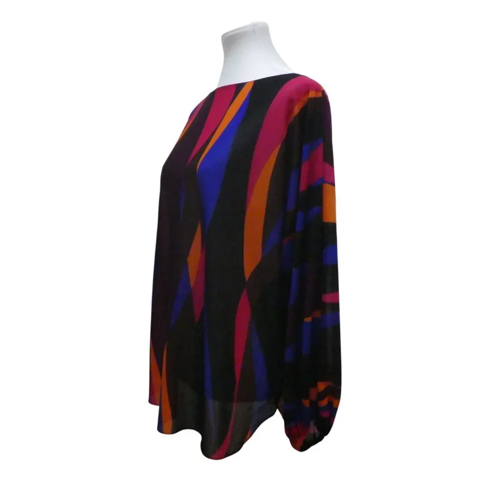 Vintage Samantha O California 80's Semi Sheer Ribbon Pattern Split Sleeve Blouse